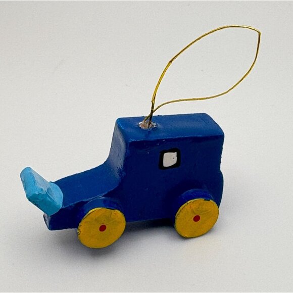 Handmade Blue Wooden Vintage Car Christmas Tree Ornament - Picture 2 of 7